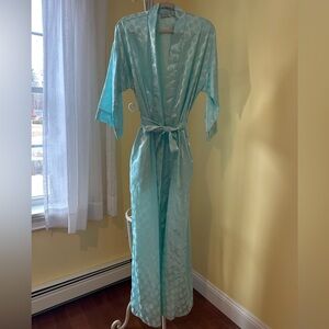 Vintage Tom Bezduda for Barad & Co Robe Long Size M Blue Satin Polka Dots